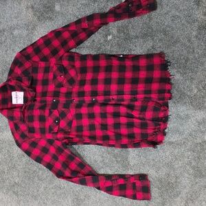 Red and Black Buffalo Plaid Button-Up Shirt